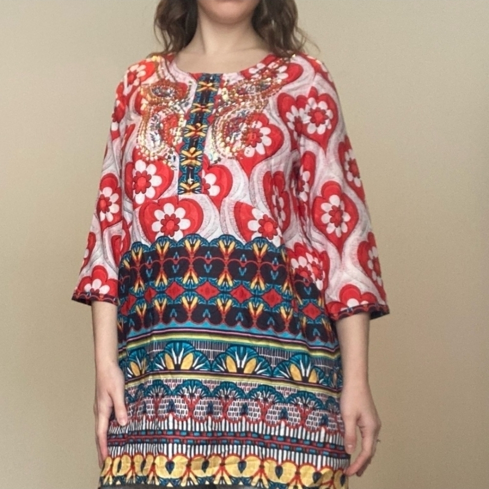 Soft Surroundings sz XS long tunic top new with tags embellished morrocan WT231